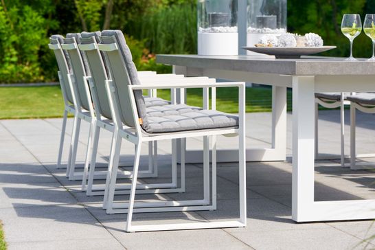 Mancini dining table white base and ceramic concrete gray table top