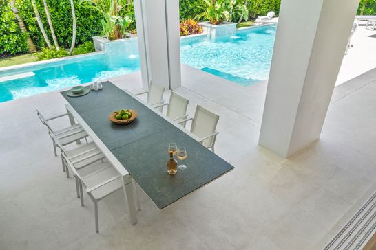 Monaco extendable dining table white aluminium frame with gray ceramic table top